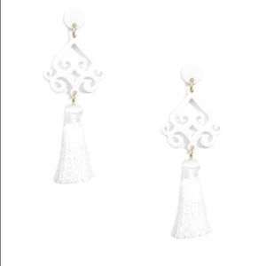 Zenzii White Scroll Tassel Drop Earrings